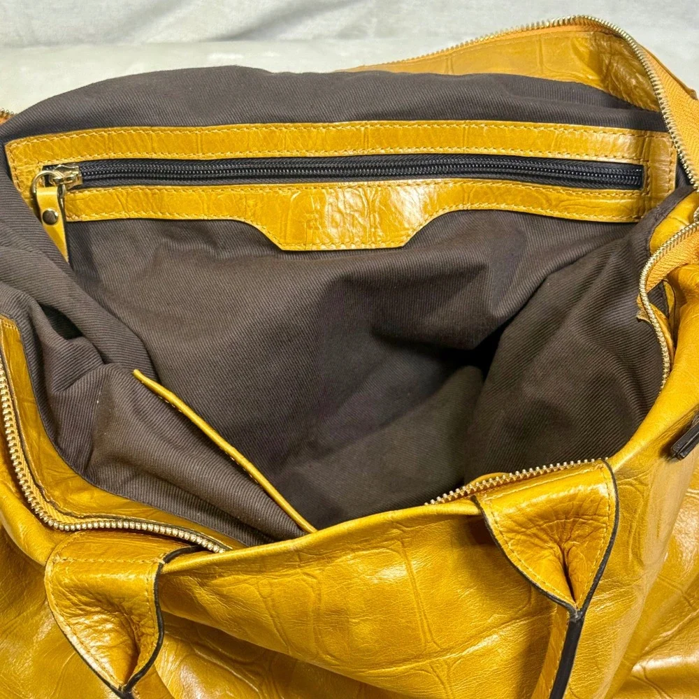 Abro Leather Purse Crocodile Embossed Crossbody Bag Mustard Yellow Fall Autumn